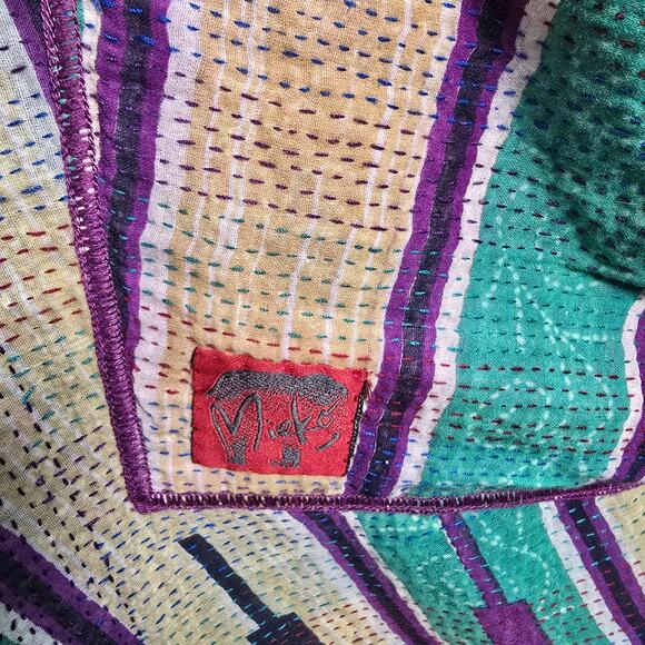 Mieko Mintz Kantha Kimono Dress Long Tunic Multi Color Reversible Lagenlook OS - Picture 6 of 9